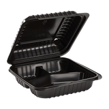 9" x 9" Mineral Filled PP Hinged Container, 3 compartment - Black