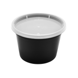 16 oz Black PP Injection Molded Round Deli Containers with Lids - 240 Sets