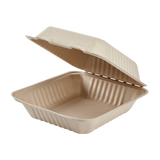 9'' x 9'' Bagasse Hinged Containers, Natural - 200 ct