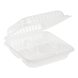 8'' x 8'' 3C PP Plastic Hinged Container, 3 Compartments - 250 ct