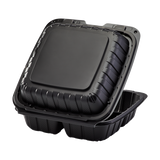 8" x 8" Mineral Filled PP Hinged Container, 3 compartment - Black
