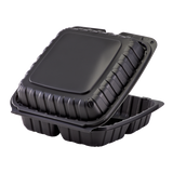 9" x 9" Mineral Filled PP Hinged Container, 3 compartment - Black
