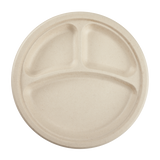 10'' Compostable Bagasse Round Plates, Natural - 3 Compartments - 500 ct
