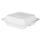 9"x9" Compostable Bagasse Hinged Container - 3 Compartments - 200 ct