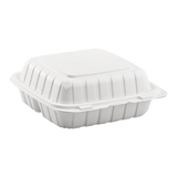 8" x 8" Mineral Filled PP Hinged Container, 3 compartment - White