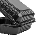 8'' x 8" Black PP Hinged Container, 1 compartment - 250 ct