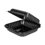 8'' x 8" Black PP Hinged Container, 1 compartment - 250 ct