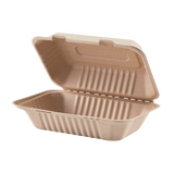 9'' x 6'' Bagasse Hinged Containers, Natural - 200 ct