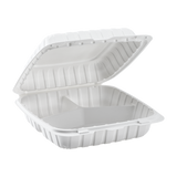 9" x 9" Mineral Filled PP Hinged Container, 3 compartment - White