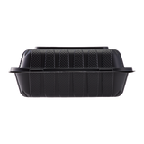 9'' x 6" Black PP Plastic Hinged Container, 1 compartment - 250 ct