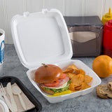 9" x 9" x 3" Perforated White Foam Square Take Out Container with Hinged Lid - 200/Case