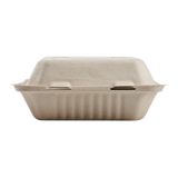 8'' x 8'' Compostable Bagasse Hinged Containers, 3 Compartments - 200 ct