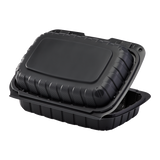 9'' x 6" Black PP Plastic Hinged Container, 1 compartment - 250 ct