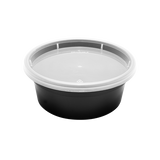 8 oz Black PP Injection Molded Round Deli Containers with Lids - 240 Sets
