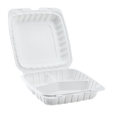 9" x 9" Mineral Filled PP Hinged Container, 3 compartment - White