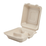 8'' x 8'' Compostable Bagasse Hinged Containers, 3 Compartments - 200 ct