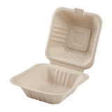 6'' x 6'' Compostable Bagasse Hinged Containers - 500 ct