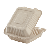 9'' x 9'' Bagasse Hinged Containers, Natural - 200 ct