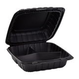 8" x 8" Mineral Filled PP Hinged Container, 3 compartment - Black