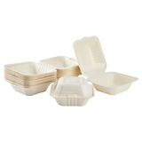 6''x6'' Compostable Bagasse Hinged Containers - 500 ct