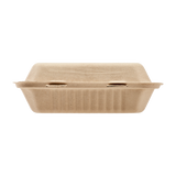 9'' x 9'' Natural Compostable Bagasse Hinged Containers, 3 Compartments - 200 ct