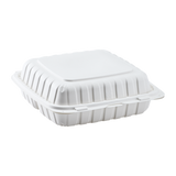 9" x 9" Mineral Filled PP Hinged Container, 3 compartment - White