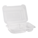 9'' x 6" PP Plastic Hinged Container, 2 compartment - 250 ct