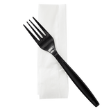 Plastic Heavy Weight Cutlery Kits (Fork, 1-ply Napkin) - Black - 500 ct