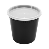 24 oz Black PP Injection Molded Round Deli Containers with Lids - 240 Sets
