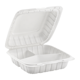 8" x 8" Mineral Filled PP Hinged Container, 3 compartment - White