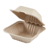 6'' x 6'' Compostable Bagasse Hinged Containers - 500 ct