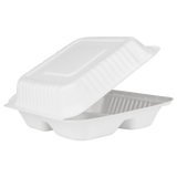9"x9" Compostable Bagasse Hinged Container - 3 Compartments - 200 ct