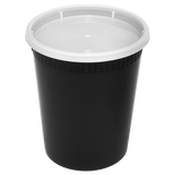 32 oz Black PP Injection Molded Round Deli Containers with Lids - 240 Sets