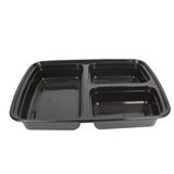 39 Oz Rectangular Black With Clear Lid(3 Compartments) 150 Sets/Cs Microwaveable