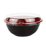 16 oz Black and Red Microwavable Plastic Bowl With Clear Lid Combo - 1 case (300 set)