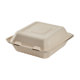 8'' x 8'' Compostable Bagasse Hinged Containers, Natural - 200 ct