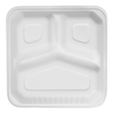 9"x9" Compostable Bagasse Hinged Container - 3 Compartments - 200 ct