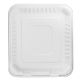 8''x8'' Compostable Bagasse Hinged Containers - 3 Compartments - 200 ct