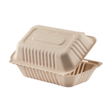 9'' x 6'' Bagasse Hinged Containers, Natural - 200 ct
