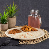 10'' Compostable Bagasse Round Plates, Natural - 3 Compartments - 500 ct
