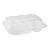 9'' x 6" PP Plastic Hinged Container, 2 compartment - 250 ct