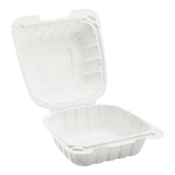6" x 6" Mineral Filled PP Hinged Container, 1 compartment - White