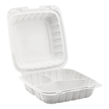 8" x 8" Mineral Filled PP Hinged Container, 3 compartment - White