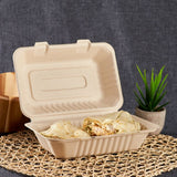 9'' x 6'' Bagasse Hinged Containers, Natural - 200 ct