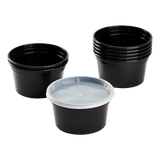 12 oz Black PP Injection Molded Round Deli Containers with Lids - 240 Sets