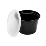 16 oz Black PP Injection Molded Round Deli Containers with Lids - 240 Sets