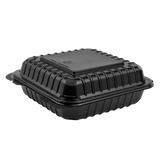 8'' x 8" Black PP Hinged Container, 1 compartment - 250 ct