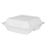 8''x8'' Compostable Bagasse Hinged Containers - 3 Compartments - 200 ct