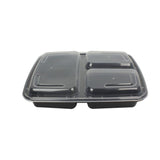 39 Oz Rectangular Black With Clear Lid(3 Compartments) 150 Sets/Cs Microwaveable