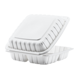 9" x 9" Mineral Filled PP Hinged Container, 3 compartment - White